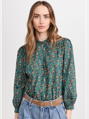 Birds of Paradise Trovata Bailey Blouse in Botanical Border size Small